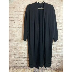 Capote Sweater Small Jersey Black Lagenlook Long Line Open Front Pocket Oversize